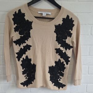 Diane Von Furstenberg Beige Sweater with Black Floral Design